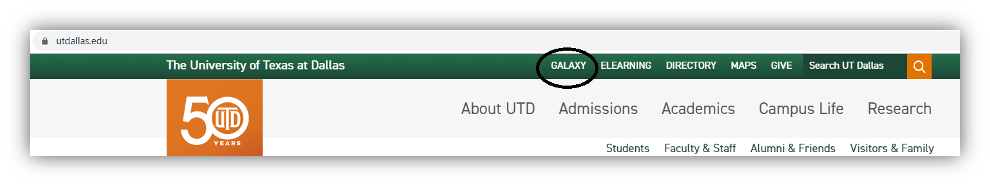 UTD website header screenshot