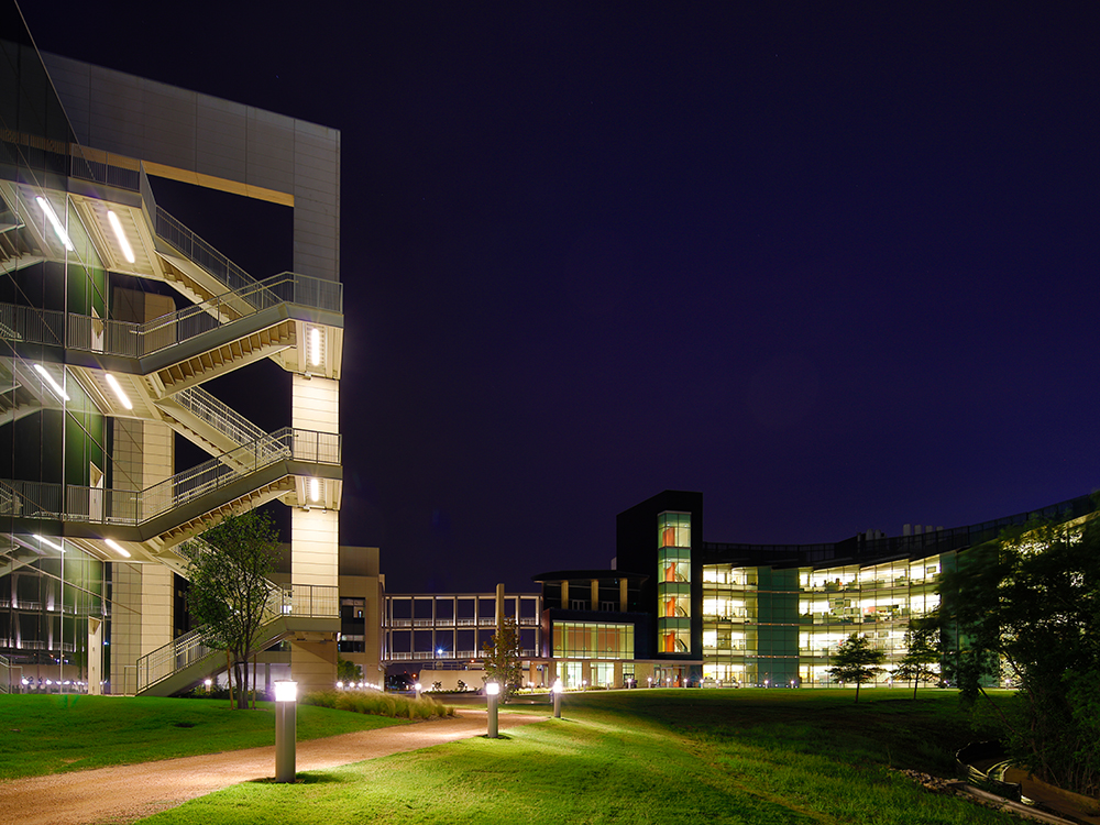 The path between the BSB and NSERL buildings lit up